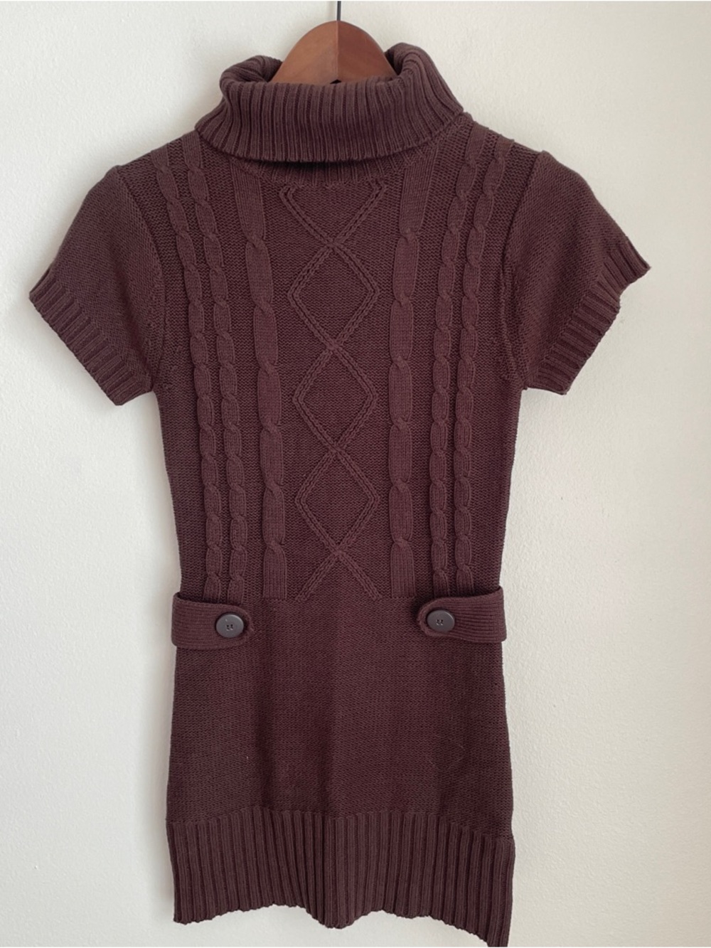 y2k preppy twee academia brown turtleneck cable knit short sleeve dress small